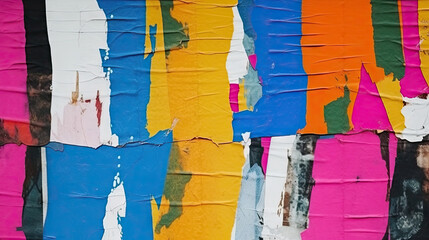 Colorful ripped torn grunge posters background creased crumpled paper backdrop placard surface copy space