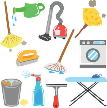 household cleaning elements set cleaning supplies and equipment 