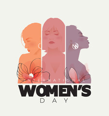 8 March, Happy International Women's Day, Women's History Month banner. Vector illustration. 