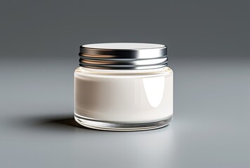 A cosmetic cream jar showcased against a textured background, leaving space for informative copy.