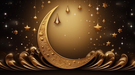 Obraz na płótnie Canvas Ramadan Kareem background with golden crescent moon and stars.AI.