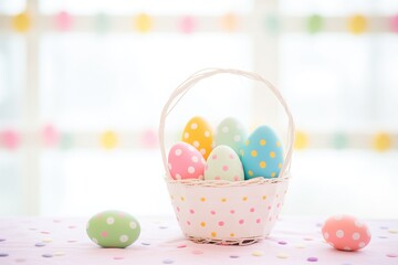 Fototapeta premium pastel easter basket with polka dot eggs