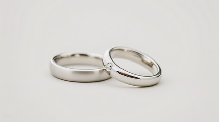 Two premium silver platinum engagement rings for a couple on a white background