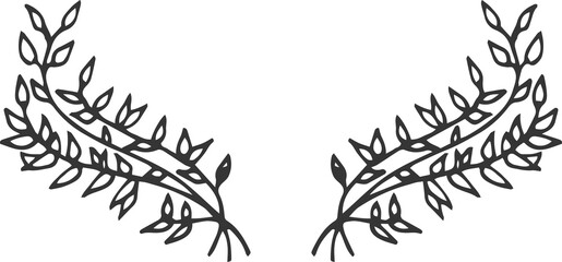 Hand Drawn Laurel Floral Line Art