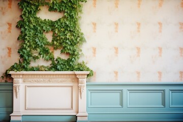 lush ivy creeping up a georgian wall with dentil molding accents