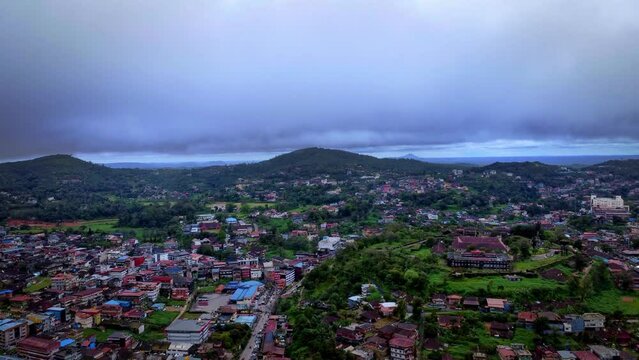 Drone shot of the landscpae of Kodagu in Karnataka formally known as coorg. Kodagu is a hill station and the largest Coffee and Pepper producing district in India. 