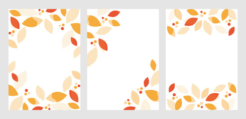 オレンジ色の葉と幾何学模様の背景フレーム