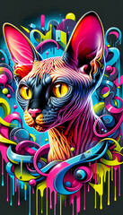 Cat Graffiti, Street art style. Wall art, Poster for home decor