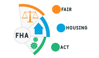FHA - Fair Housing Act acronym. business concept background. vector illustration concept with keywords and icons. lettering illustration with icons for web banner, flyer, landing