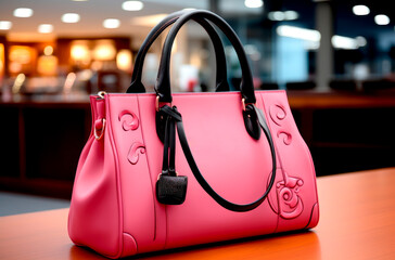 Luxury Women Bag on pink Background. Handbags & Fashion Accessories.