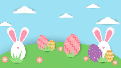 Colorful colourful cute vector gradient happy easter day egg background. Vector paper style easter background. Vector paper style easter background