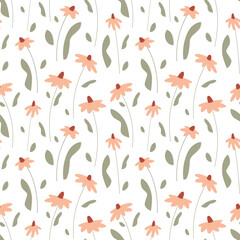 Vector seamless pattern with simple blooming flowers. Floral wallpaper. Tender plants texture for textile or wrapping paper. - obrazy, fototapety, plakaty