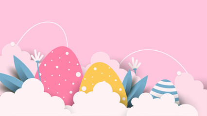 Colorful colourful cute vector gradient happy easter day egg background. Vector paper style easter background