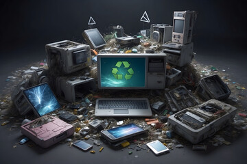 Management of e waste is a major issue in the modern world and recycling is one of the solutions - obrazy, fototapety, plakaty