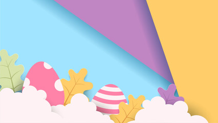 Fototapeta na wymiar Colorful colourful vector gradient happy easter day background with decorative eggs. Vector paper style easter background