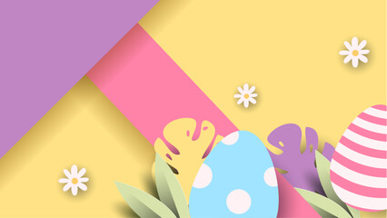 Colorful colourful vector elegant and luxury happy easter for background with egg and flower element. Vector paper style easter background