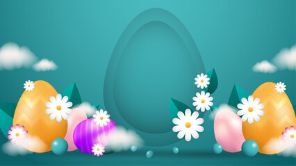 Colorful colourful vector gradient easter celebration background with egg. Vector paper style easter background