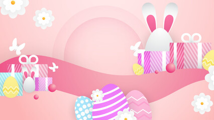 Colorful colourful vector background with easter eggs and flowers. Vector paper style easter background