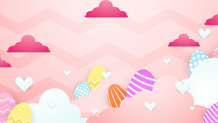 Colorful colourful vector gradient happy easter day background with decorative eggs. Vector paper style easter background