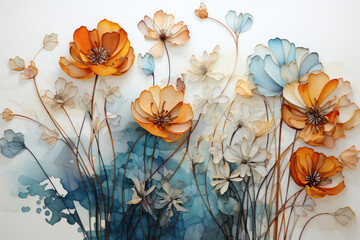 Oil painting flowers on canvas splash colorful - obrazy, fototapety, plakaty
