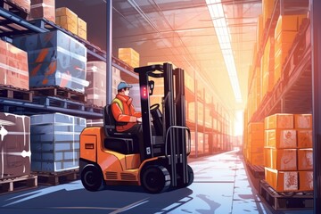 storage and transportation of goods in a warehouse, delivery and shipping equipment. Animation