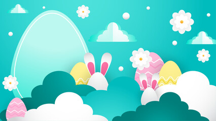 Colorful colourful simple vector easter background template with eggs and flower. Vector paper style easter background