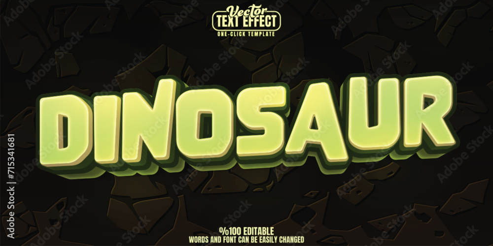Poster dinosaur editable text effect, customizable dino and jurassic 3d font style
