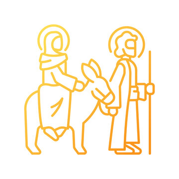 recommend clip art: Journey to Bethlehem gradient linear vector icon. Mary and Joseph. Biblical scene. Virgin Mary, mother of Jesus. Thin line color symbol. Modern style pictogram. Vector isolated outline drawing