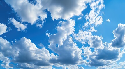 Gaze upon a wide panorama of a blue sky background adorned with fluffy white clouds. Ai Generated.