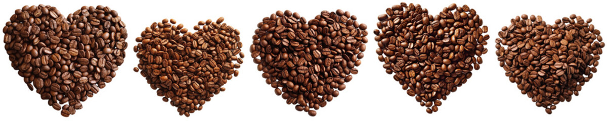 Naklejka premium Collection of a heap of coffee beans placed in the shape of a heart