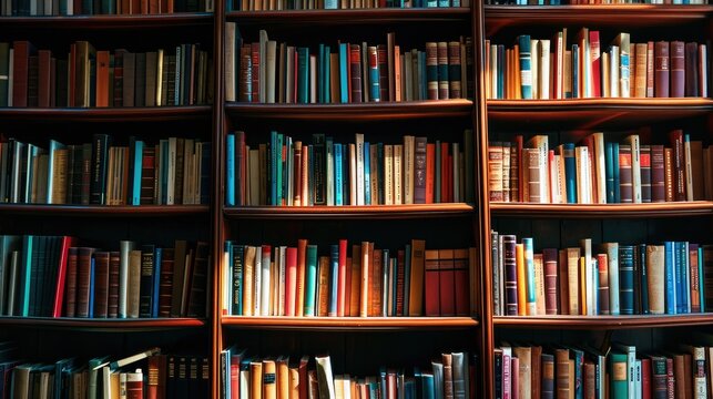 Explore a vibrant shelf of intellectual knowledge, a repository of boundless wisdom. Ai Generated.