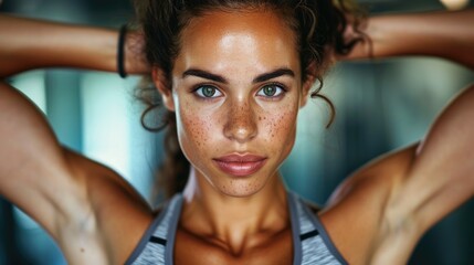 portrait of a young woman at gym. 