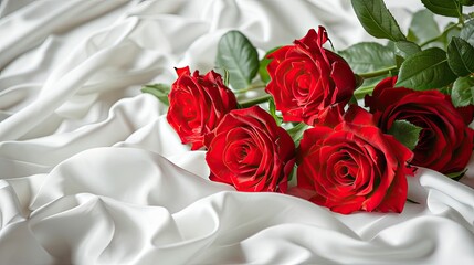 Embrace morning serenity with red roses on pristine white, a harmonious and tranquil scene, Ai Generated.