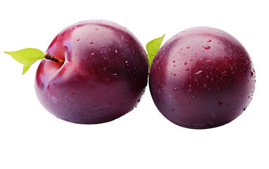 Delight with a Pair of Ripe and Succulent Plums on a White or Clear Surface PNG Transparent Background.