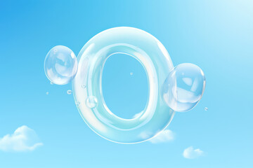 
Illustration of the letter O with a glossy soap bubble effect on a light sky blue background - obrazy, fototapety, plakaty