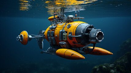 An underwater robot with fins and a built in harpoon marine - obrazy, fototapety, plakaty
