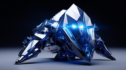Crystalline robot with sharp gemlike facets and shiny tech