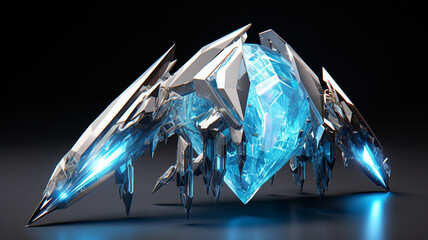 Crystalline robot with sharp gemlike facets and shiny