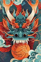 The Chinese  dragon's head is facing forward