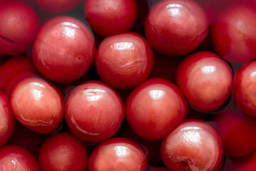 Canned cherries close-up.