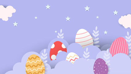 Colorful colourful vector elegant and luxury happy easter for background with egg and flower element. Vector easter illustration flyer template