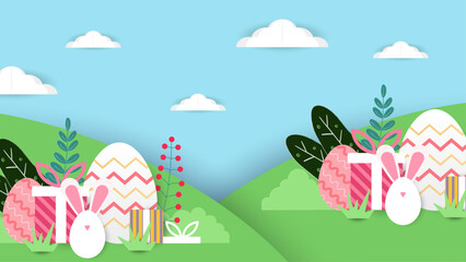 Colorful colourful vector elegant and luxury happy easter for background with egg and flower element. Vector easter illustration flyer template