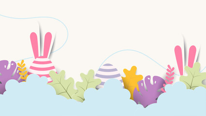 Colorful colourful vector gradient happy easter day background with decorative eggs. Vector easter illustration flyer template