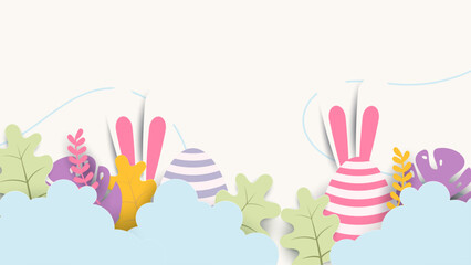 Colorful colourful vector gradient background for easter celebration with egg and flower. Vector easter illustration flyer template