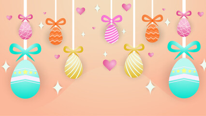 Colorful colourful simple vector easter background template with eggs and flower. Vector easter illustration flyer template