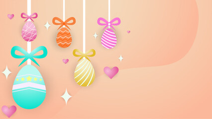 Colorful colourful vector gradient background for easter celebration with egg and flower. Vector easter illustration flyer template