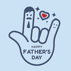 Happy father's day - line love hand emoji with index finger is father, little finger is son and heart between sign vector design