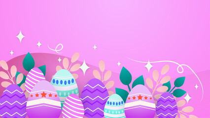 Colorful colourful simple vector easter background template with eggs and flower. Vector easter illustration flyer template