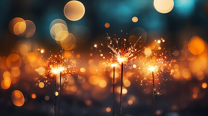 Obraz premium Beautiful fireworks background at night for holiday decoration