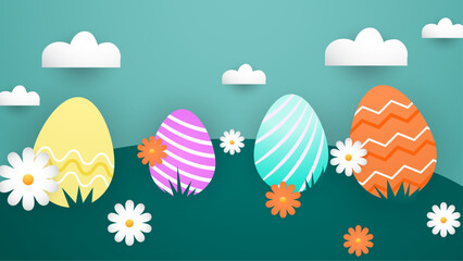 Colorful colourful cute vector gradient happy easter day egg background. Vector easter illustration flyer template